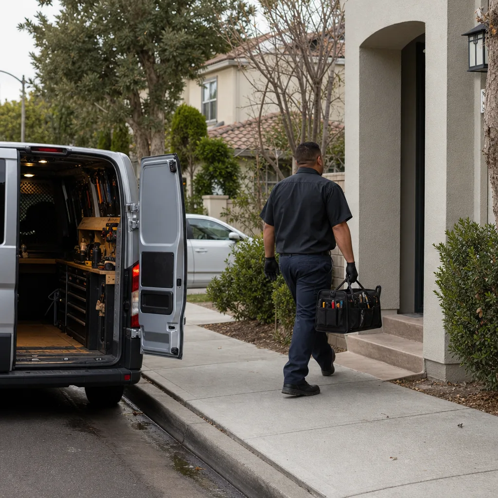 Professional locksmith carrying a tool bag to change residential door locks